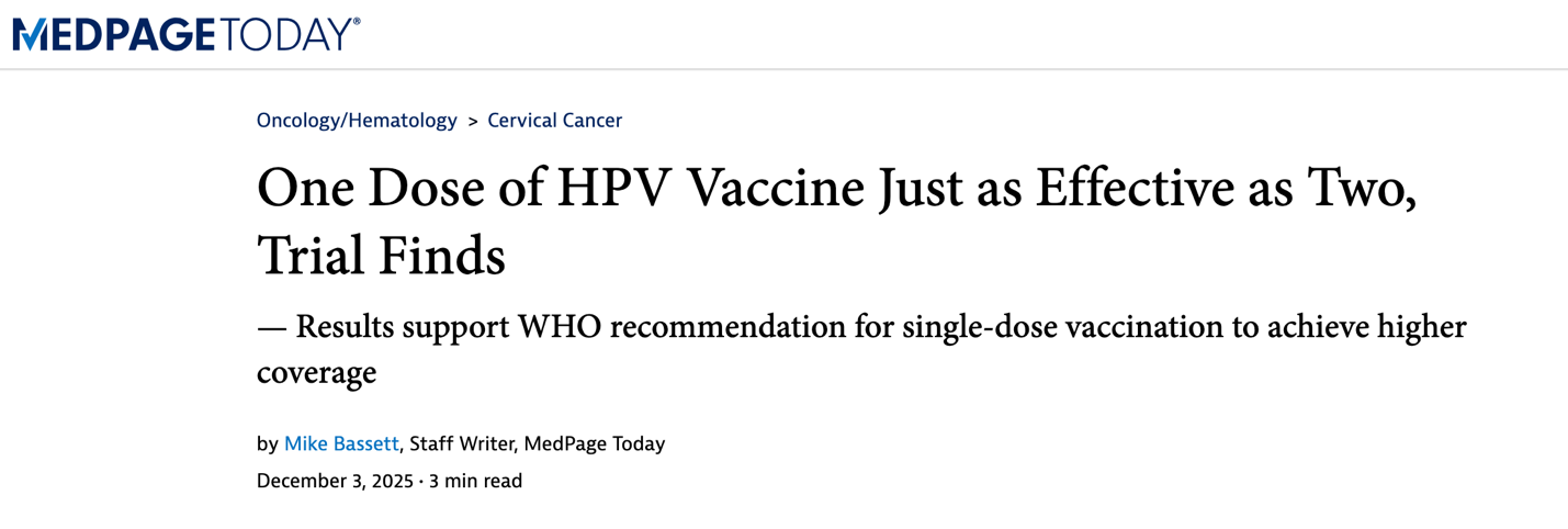 Una dosis de la vacuna contra el VPH es tan efectiva como dos, según un ensayo