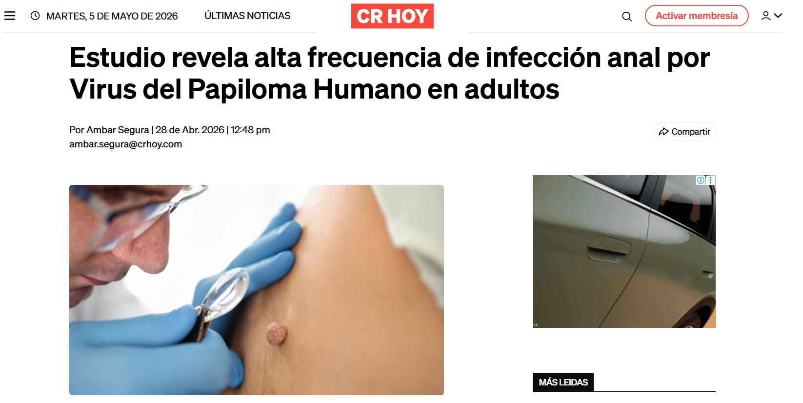 Estudio revela alta frecuencia de infección anal por Virus del Papiloma Humano en adultos